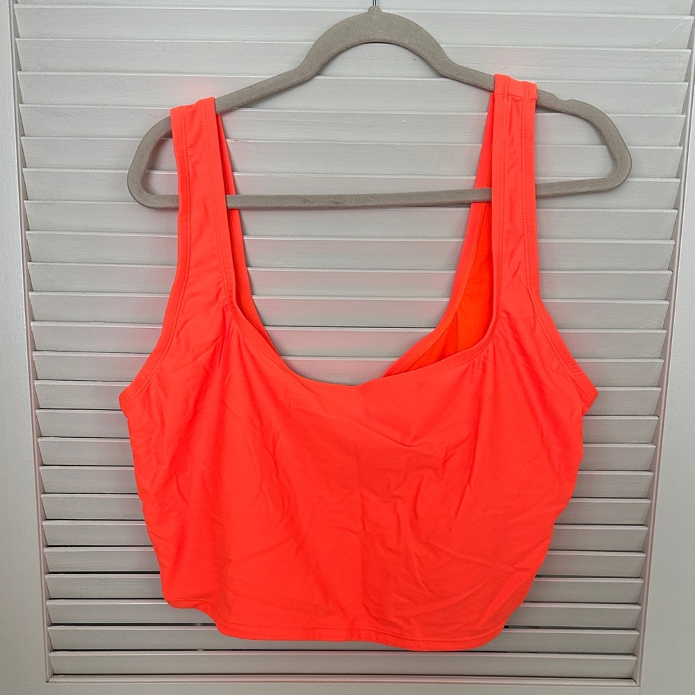 Women’s Neon Coral Scoop Neck Crop Swim Top